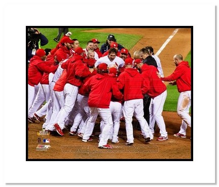 David Freese 2011 World Series "Game 6 Walk Off Celebration" Double Matted 8" x 10" Photograph (Unfr