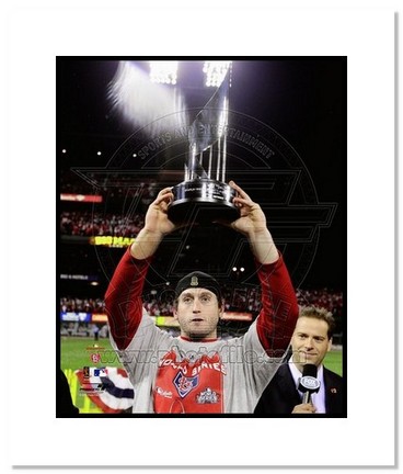 David Freese St. Louis Cardinals 2011 World Series "MVP Trophy" Double Matted 8" x 10" Photograph (U
