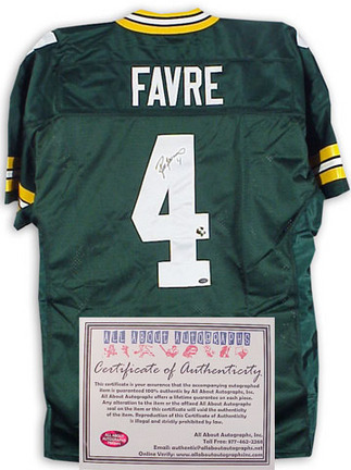 Brett Favre Green Bay Packers Autographed Reebok Authentic Style Home NFL Football Jersey (Green)