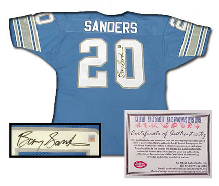 Barry Sanders Detroit Lions NFL Autographed Authentic Style Home Blue Football Jersey