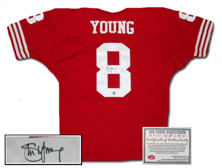 Steve Young San Francisco 49ers NFL Autographed Authentic Style Away Red Football Jersey