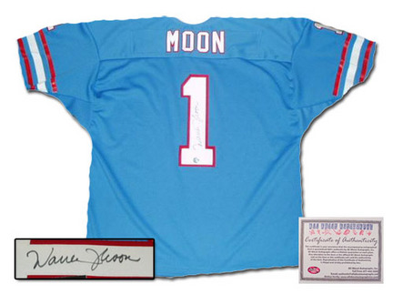 Warren Moon Houston Oilers NFL Autographed Authentic Style Home Blue Football Jersey
