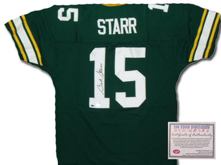 Bart Starr Green Bay Packers NFL Autographed Authentic Style Home Green Football Jersey
