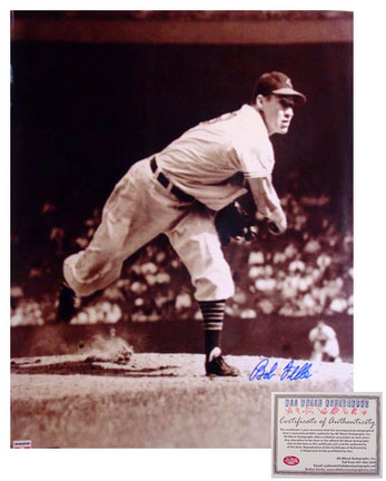Bob Feller Cleveland Indians MLB Autographed "Pitching Sepia" 16" x 20" Photograph (Unframed)
