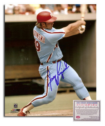 Greg Luzinski Autographed "Away Jersey Swinging" 8" x 10" Photograph (Unframed)