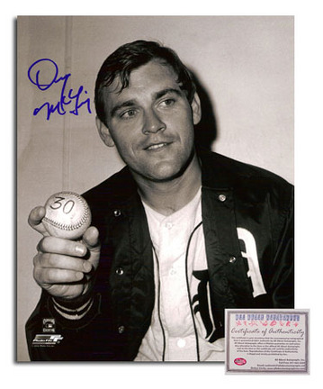 Denny McLain Autographed "Holding Win #30 Ball" 8" x 10" Photograph (Unframed)