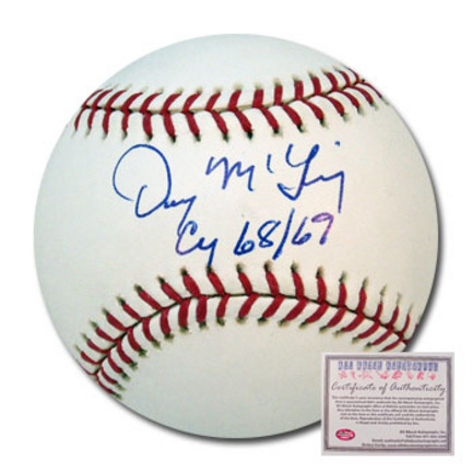 Denny McLain Autographed Rawlings MLB Baseball with "Cy 68/69" Inscription