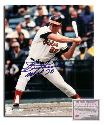 Boog Powell Autographed "Home Jersey Swinging" 8" x 10" Photograph with "MVP 70" Inscripti