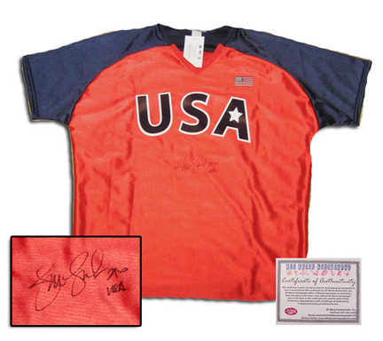 Jennie Finch Autographed Team USA Olympics Red Softball Jersey with "USA" Inscription (Red) 