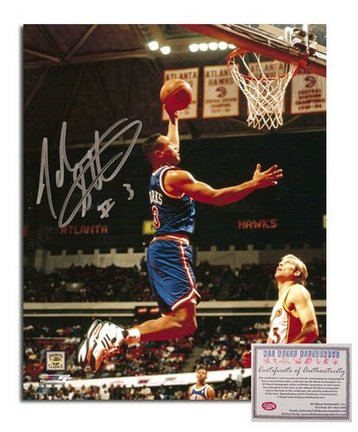 John Starks New York Knicks Autographed 8" x 10" Blue Jersey Dunking Photograph with #3" Inscription (Unf