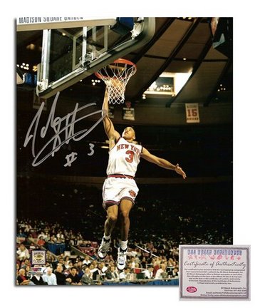 John Starks New York Knicks Autographed 8" x 10" White Jersey Dunking Photograph with "#3" Inscripti