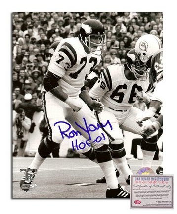 Ron Yary Minnesota Vikings Autographed 8" x 10" White Jersey Photograph with "HOF 01" Inscription (U