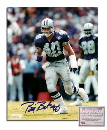 Bill Bates Dallas Cowboys Autographed 8" x 10" Blue Jersey Photograph with "40" Inscription (Unframe