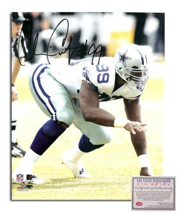 Chris Canty Dallas Cowboys Autographed 8" x 10" White Jersey Photograph with "#99" Inscription (Unfr