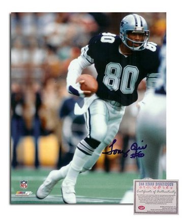 Tony Hill Dallas Cowboys Autographed 8" x 10" Blue Jersey Photograph with "#80" Inscription (Unframe