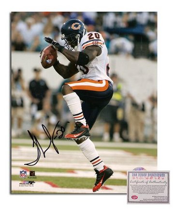 Thomas Jones Chicago Bears Autographed 8" x 10" White Jersey Photograph with "20" Inscription (Unfra