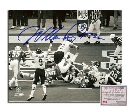 William Perry Autographed 8" x 10" Super Bowl XX Touch Down Black and White Photograph with "#72" In