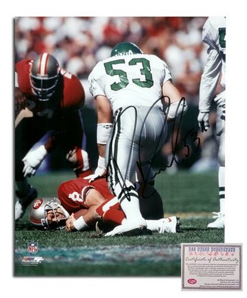 Bill Romanowski Philadelphia Eagles Autographed 8" x 10" Sacking Steve Young Photograph with "53" In