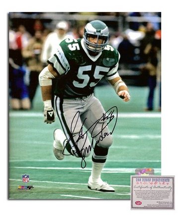 Frank LeMaster Philadelphia Eagles Autographed 8" x 10" Green Jersey Photograph with "#55" Inscripti