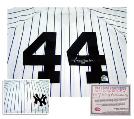 Reggie Jackson New York Yankees Autographed Rawlings Authentic Style Home MLB Baseball Jersey (White Pinstripe)