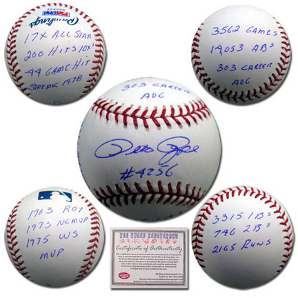 Pete Rose Cincinnati Reds Autographed Rawlings MLB Baseball with Career Statistics Inscriptions