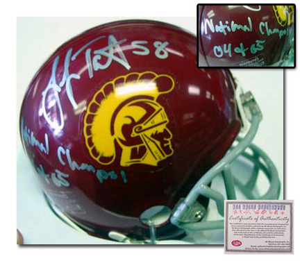 Lofa Tatupu USC Trojans Autographed Mini Football Helmet with "National Champs 04 & 05" and "58"