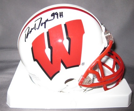 Ron Dayne Wisconsin Badgers NCAA Autographed Mini Football Helmet with '99 Heisman Inscription