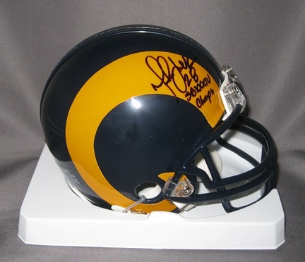 Marshall Faulk St. Louis Rams NFL Autographed Mini Throwback Football Helmet with SB XXXIV Champs Inscription