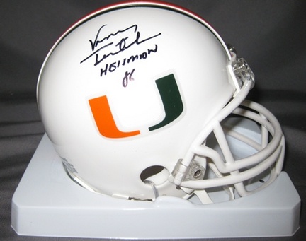 Vinny Testaverde Miami Hurricanes NCAA Autographed Mini Football Helmet with Heisman '86 Inscription