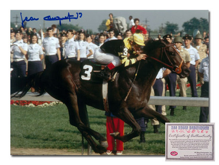 Jean Cruguet Seattle Slew Horse Racing Autographed Kentucky Derby "Triple Crown Winner 1977 Color" 16" x 