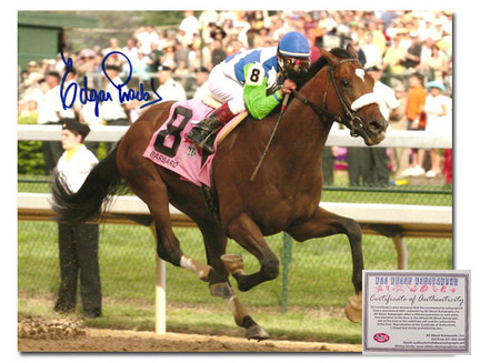 Edgar Prado Barbaro Horse Racing "2006 Kentucky Derby Against Rail" Autographed 8" x 10" Photograph