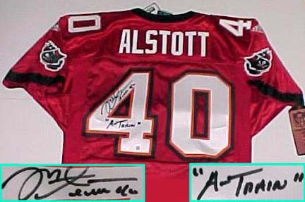 Mike Alstott Autographed Tampa Bay Buccaneers Authentic NFL Reebok Red Jersey with "A-Train" Inscription