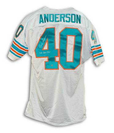 Dick Anderson Miami Dolphins Autographed White Authentic Throwback Jersey Inscribed with "73 DEF POY"