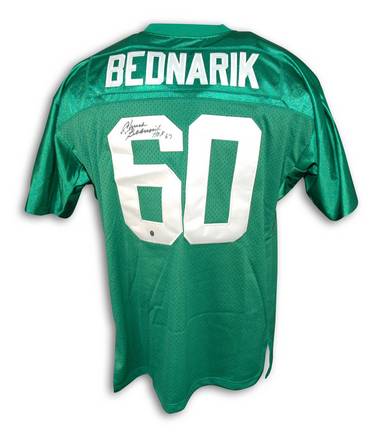 Chuck Bednarik Philadelphia Eagles Autographed Throwback NFL Football Jersey Inscribed "HOF 67" (Green)
