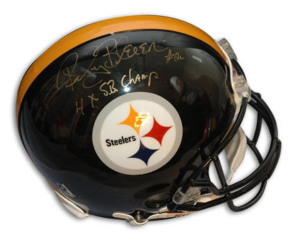 Rocky Bleier Steelers Autographed Pro Line Helmet with inscription "4X SB Champs"