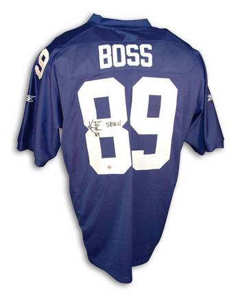 Kevin Boss New York Giants Autographed Authentic Reebok NFL Football Jersey Inscribed "SB XLII" (Blue)