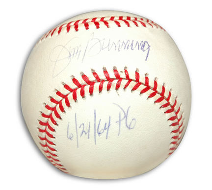 Jim Bunning Autographed Baseball Inscribed with "6 / 21 / 64 PG"