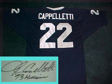 John Cappeletti Autographed Penn State Nittany Lions Blue Jersey with ''73 Heisman'' Inscription 