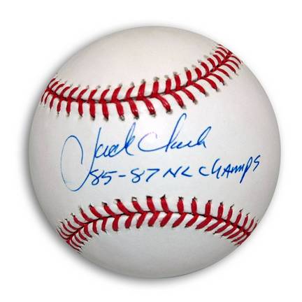 Jack Clark Autographed OML Baseball Inscribed "85-87 NL Champs"
