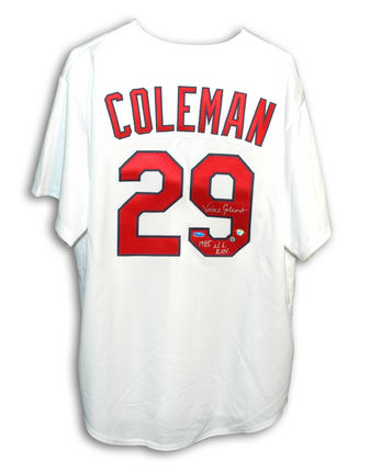 Vince Coleman Autographed St. Louis Cardinals White Majestic Baseball Jersey Inscribed with "1985 N.L. R.O.Y."
