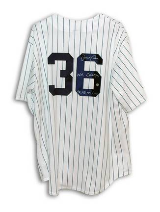 David Cone Autographed New York Yankees Pinstripe Majestic Jersey Inscribed "WS Champs 96, 98, 99, 00"