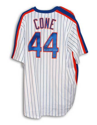 David Cone Autographed New York Mets White Pinstripe Majestic Throwback Jersey