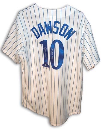 Andre Dawson Autographed Montreal Expos Pinstripe Jersey Inscribed with "77 NL ROY"