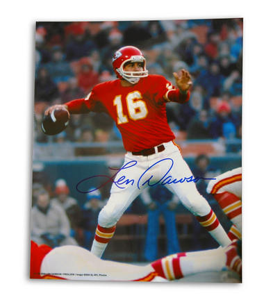 Len Dawson Kansas City Chiefs Autographed (Throwing in Red Jersey) 8" x 10" Photograph (Unframed)