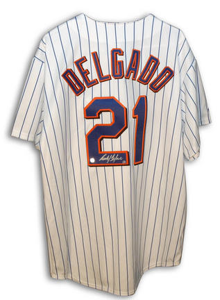 Carlos Delgado Autographed New York Mets Majestic White Pinstripe Jersey
