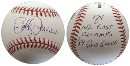 Bob Dernier Autographed Baseball Dual Inscribed "84 NL East Champs" and "84 Gold Glove"