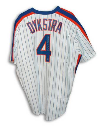 Lenny Dykstra New York Mets Autographed White Pinstripe Majestic Jersey Inscribed with "1986 WS Champs"