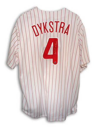 Lenny Dykstra Philadelphia Phillies Autographed Majestic MLB Baseball Jersey Inscribed with "93 NL Champs" (Pi