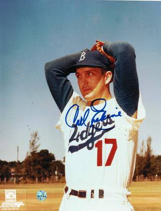 Carl Erskine Autographed "Wind Up" Brooklyn Dodgers 8" x 10" Photo