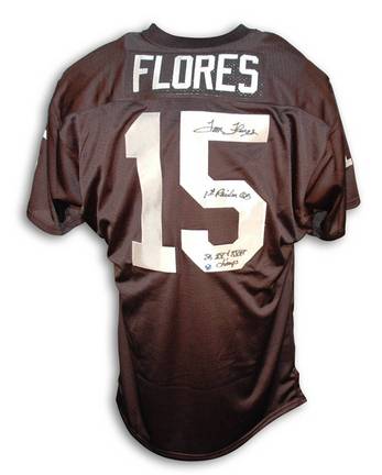 Tom Flores Autographed Custom Throwback Football Jersey Inscribed with "1st Raider QB" and "SB XV & S